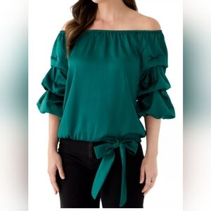 MSK Teal Off-Shoulder Ruffle Sleeve Blouse